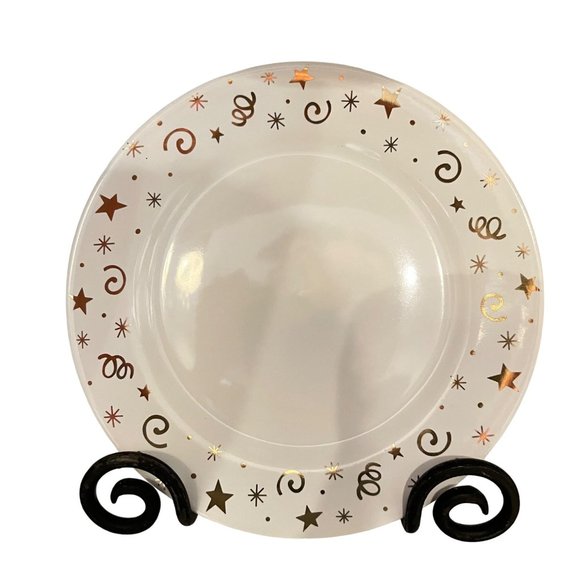 Pampered Chef Simple Additions Set of 4 White Gold Stars Swirls Plates Dessert - Picture 7 of 13